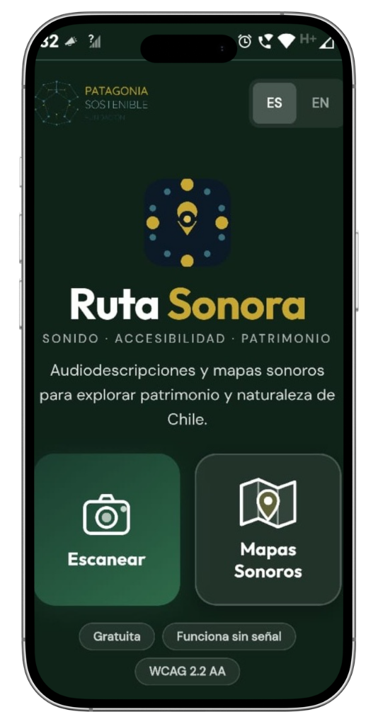 Pantalla de inicio de Ruta Sonora